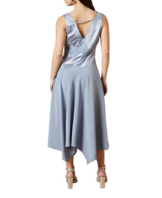 Women's V-Neck Mesh Asymmetric Midi Dress