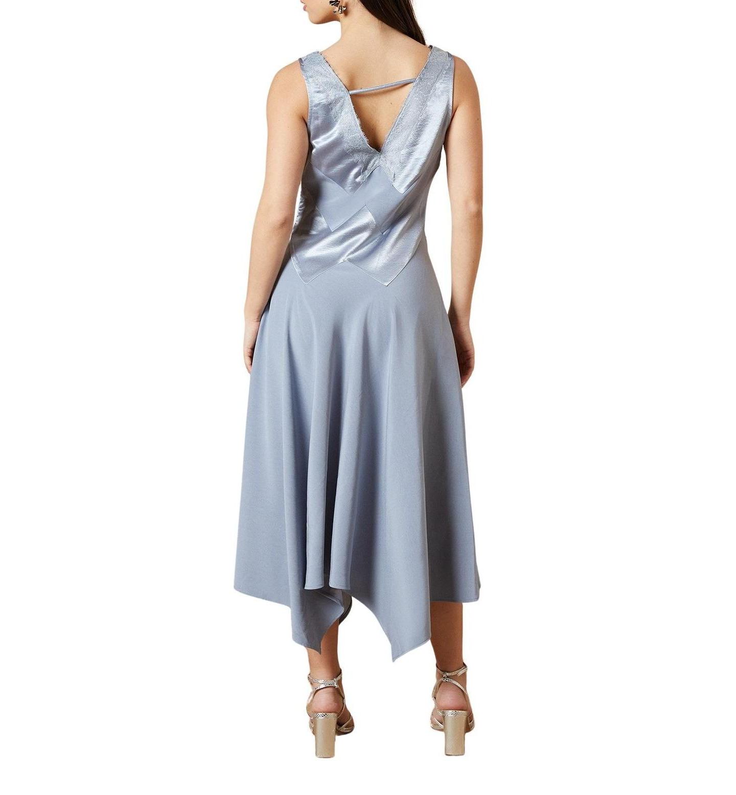 Женское платье Oasis V-Neck Mesh Asymmetric Midi, цвет: Синий — фото 6
