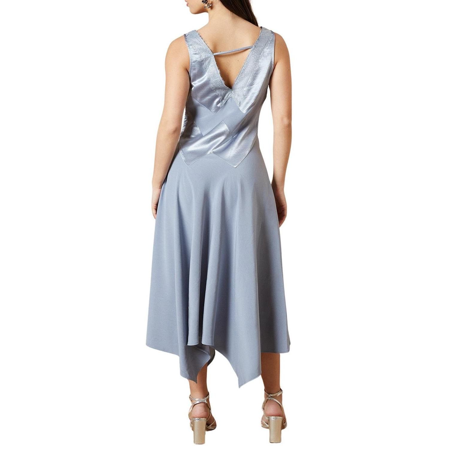 Women's V-Neck Mesh Asymmetric Midi Dress