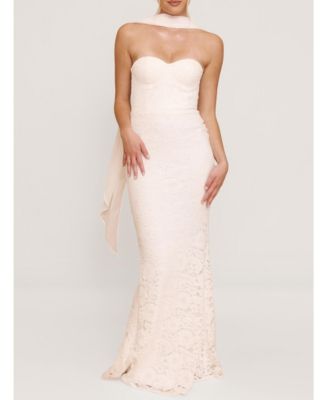 Women's Lace Bandeau Scarf Detail Maxi Dress