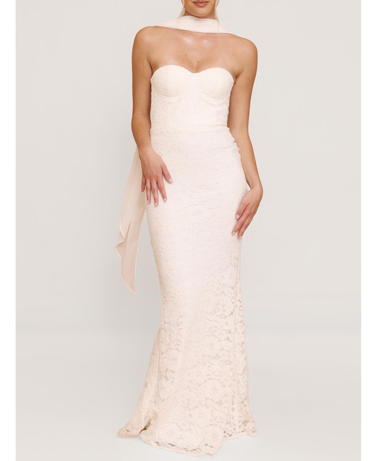 Six Stories Women's Lace Bandeau Maxi Dress With Neck Scarf