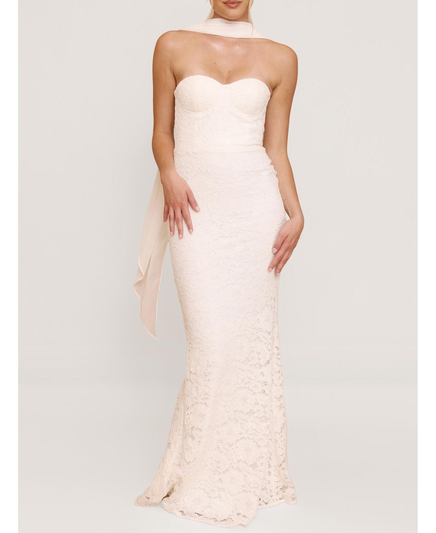 Women's Lace Bandeau Scarf Detail Maxi Dress