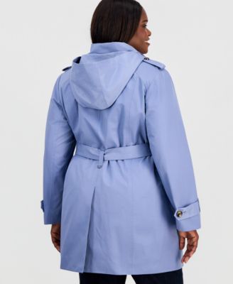Plus Size Single-Breasted Hooded Belted Trench Coat