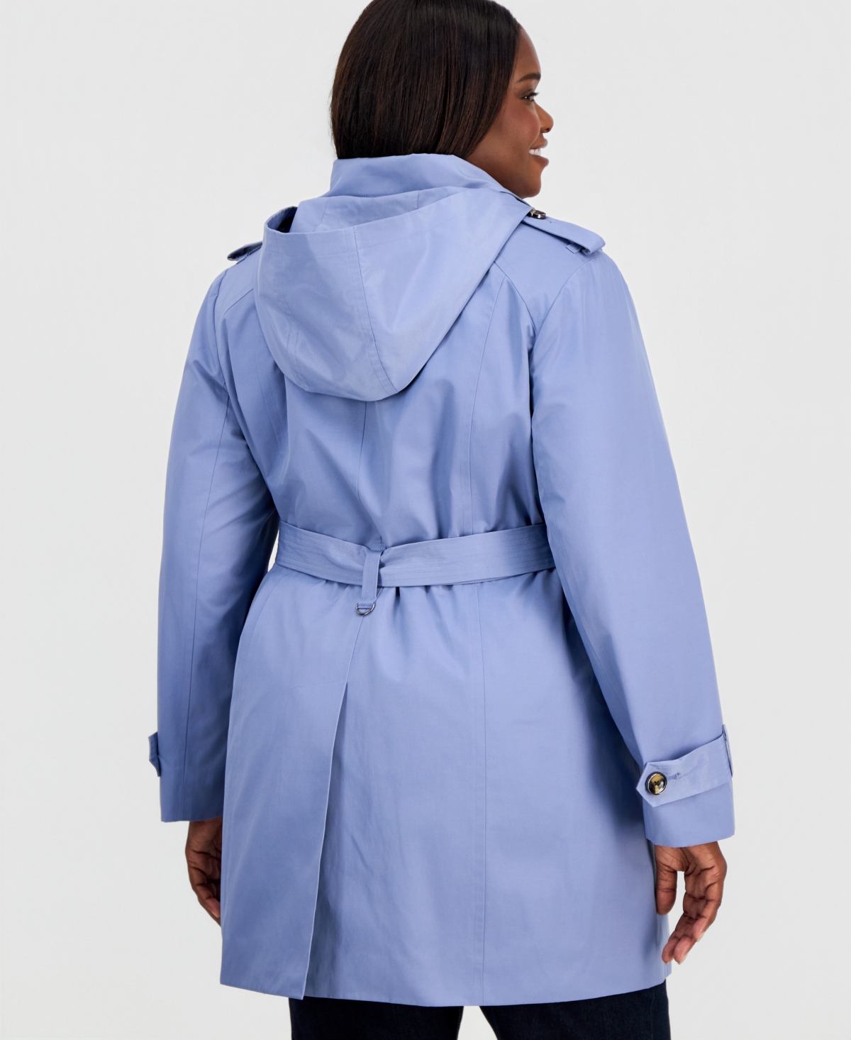 London Fog Plus Size Single-Breasted Hooded Belted Trench Coat