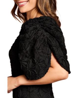 Women's Floral Pleated Sleeve Pencil Dress