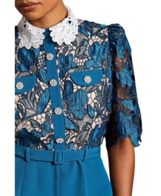 Women's Lace Shirt Short Sleeve Jumpsuit