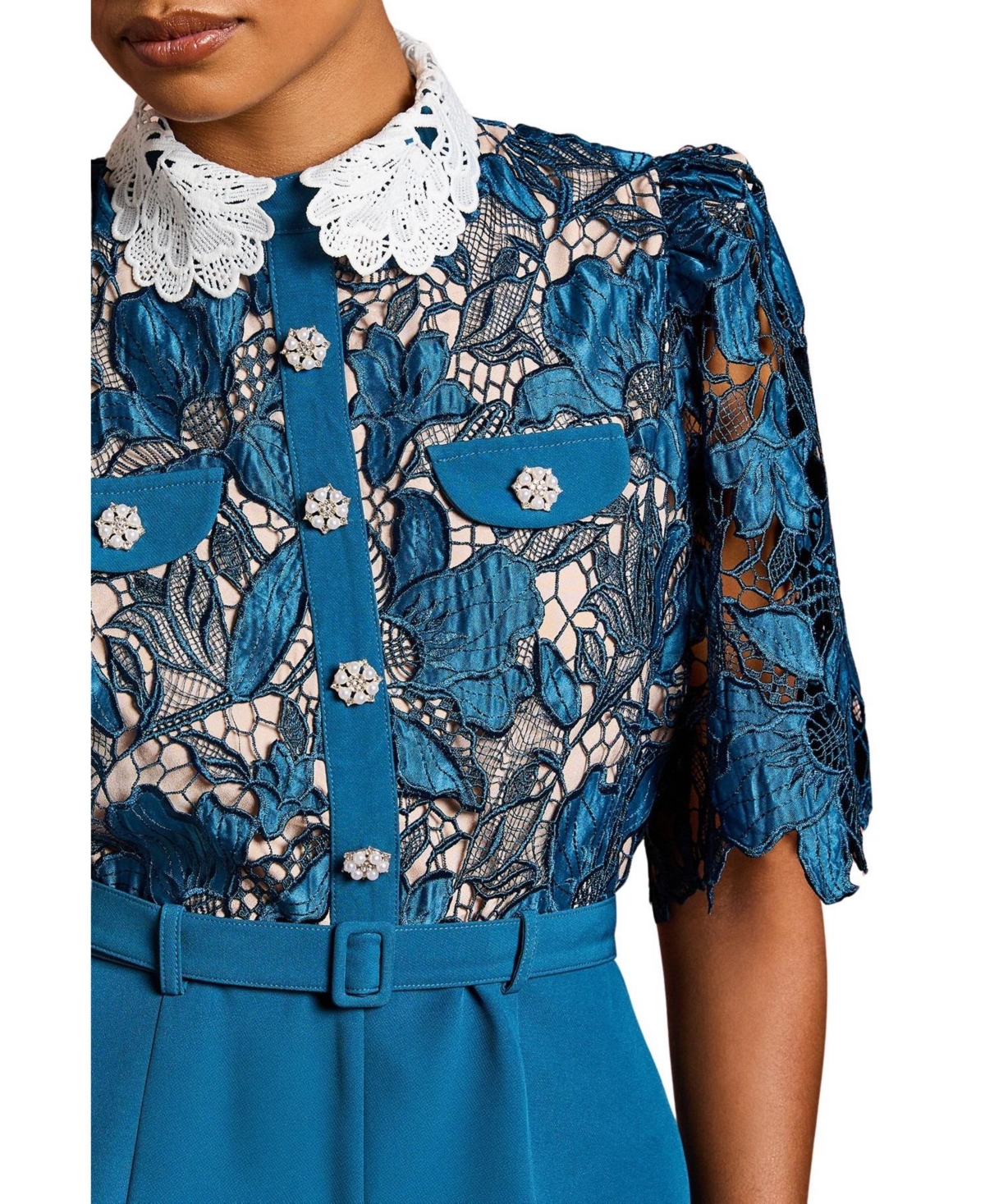 Coast Women's Petite Lace Shirt Short Sleeve Jumpsuit