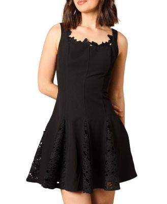 Women's Lace Godet Square Neck Mini Dress