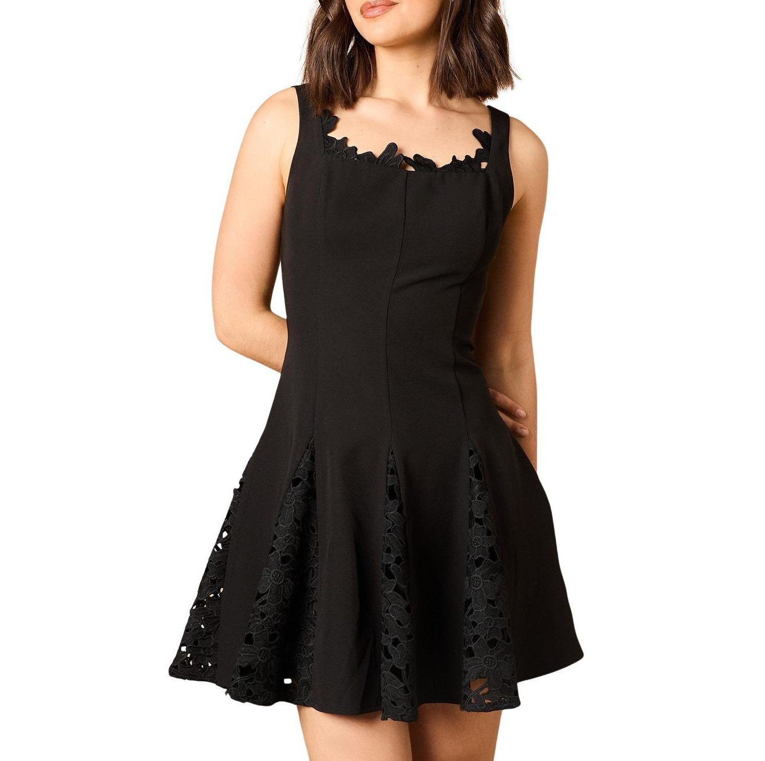 Women's Lace Godet Square Neck Mini Dress
