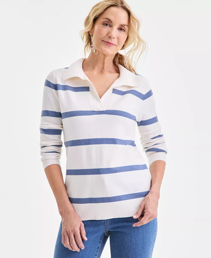 Women's Striped Johnny-Collar Sweater - thumbnail 4