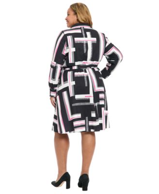 Plus Size Long-Sleeve Printed Shirt Dress