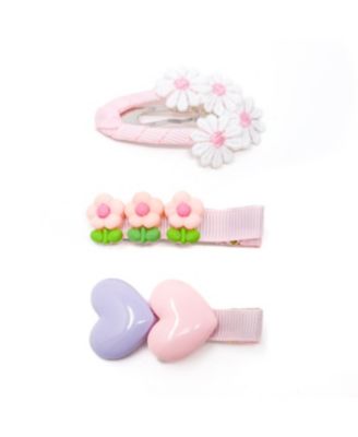 Girls Kids Hair Accessories-3pc Hair Clip Set - Heart & Daisy Charm