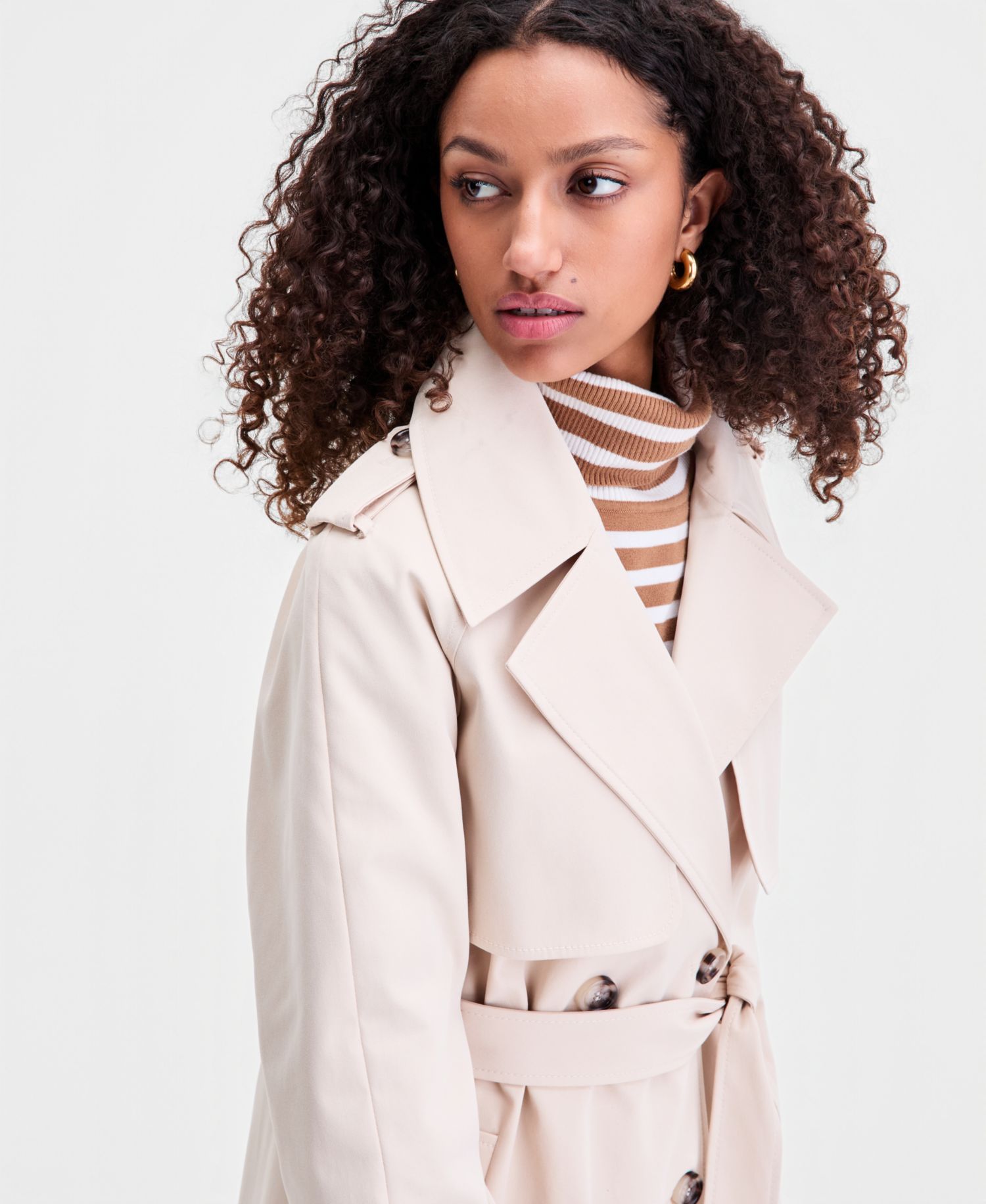 Petite Double-Breasted Belted Trench Coat