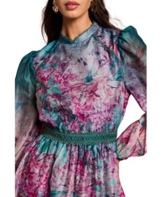 Women's Organza Mini Dress With Floral Print