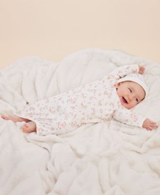 Baby Girls 2-Piece Vintage Rose Print Gown and Beanie Pajama Set