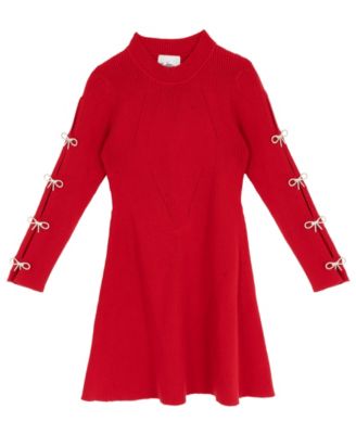 Girls' 7-16 Bow Detail Long-Sleeve Dress