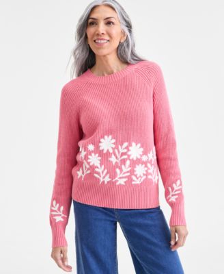 Style & Co - Petite Embroidered Rib Crewneck Sweater