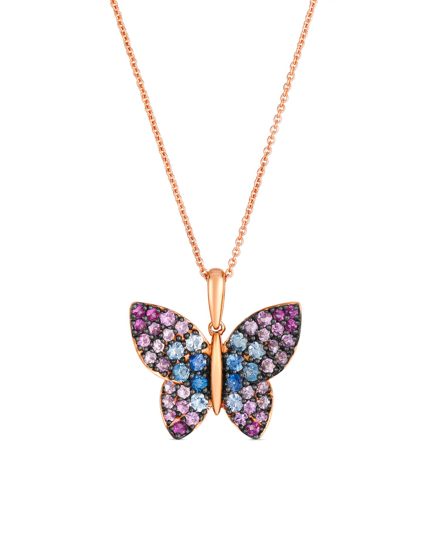 Sapphire Ombre (0.34 ct. t.w.) and Pink Sapphire Ombres (0.82 ct. t.w.) Butterfly Necklace in 14k Strawberry Gold