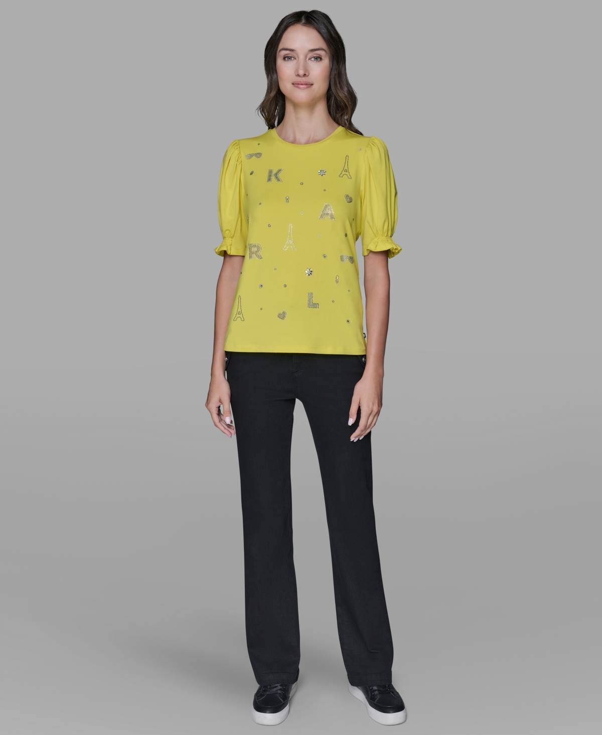 Karl Lagerfeld Women's Puff Sleeves T-shirt In Yellow