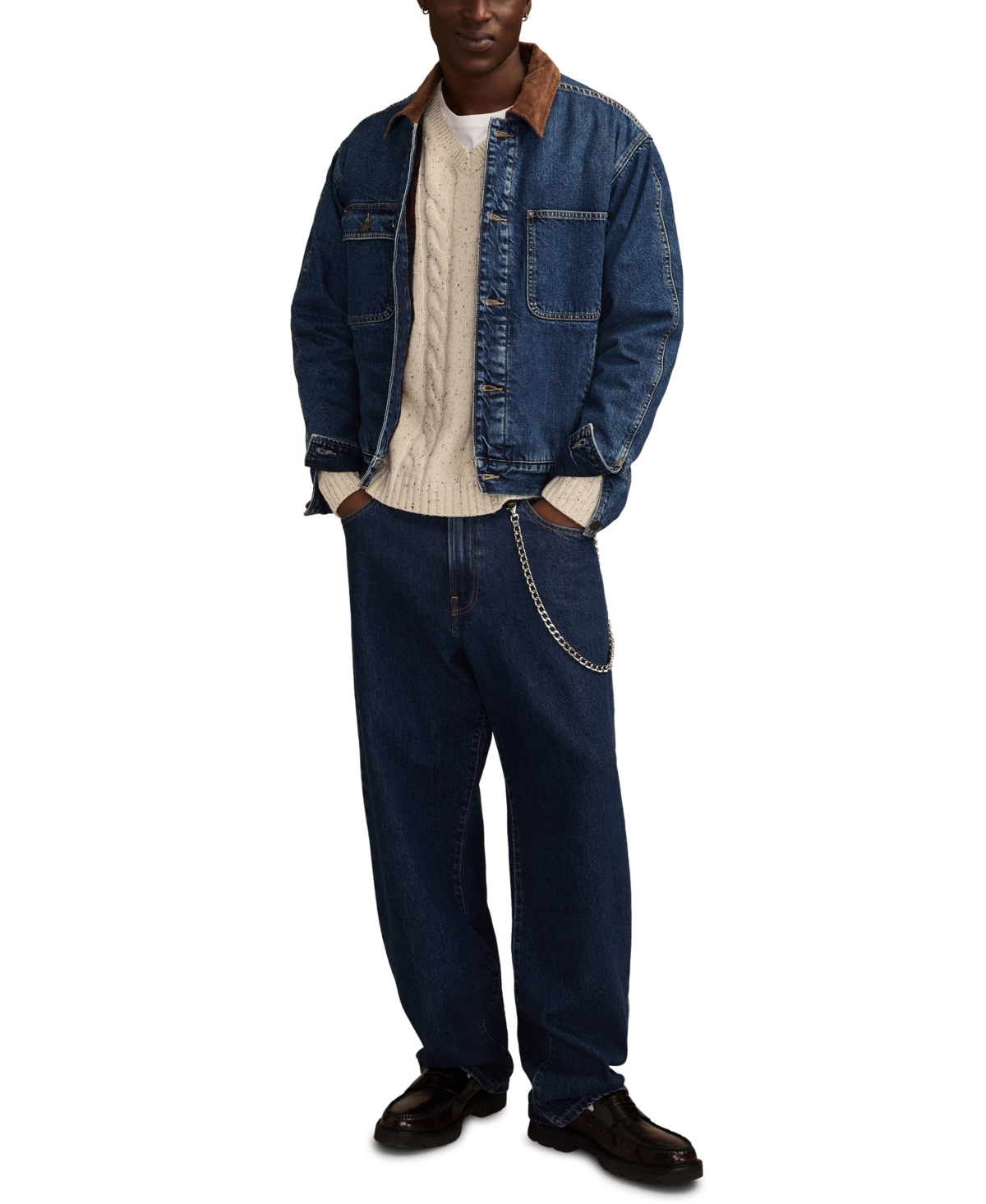 Lucky Brand Corduroy Collar Denim Jacket In Black