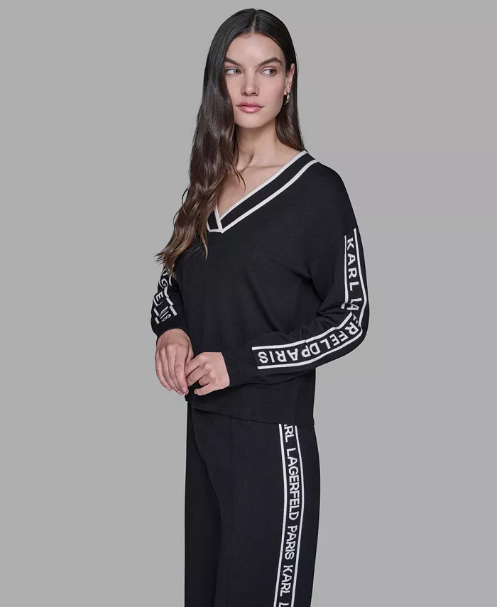 Women's Logo Tape V-Neck Sweater - thumbnail 8