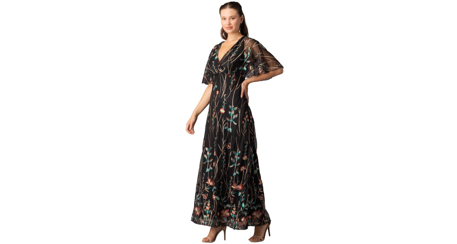 Women's Embroidered Elegance Evening Gown with Sleeves