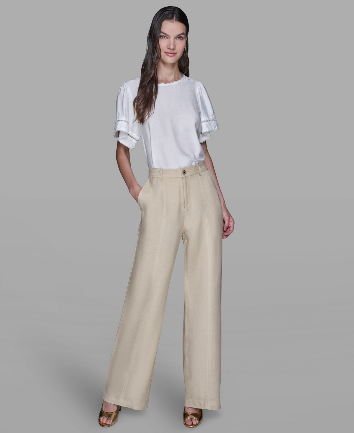 Karl Lagerfeld Women's Straight Pocket Detail Pants In Neutral