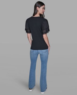 Women's Ruffled Crewneck Floral Top