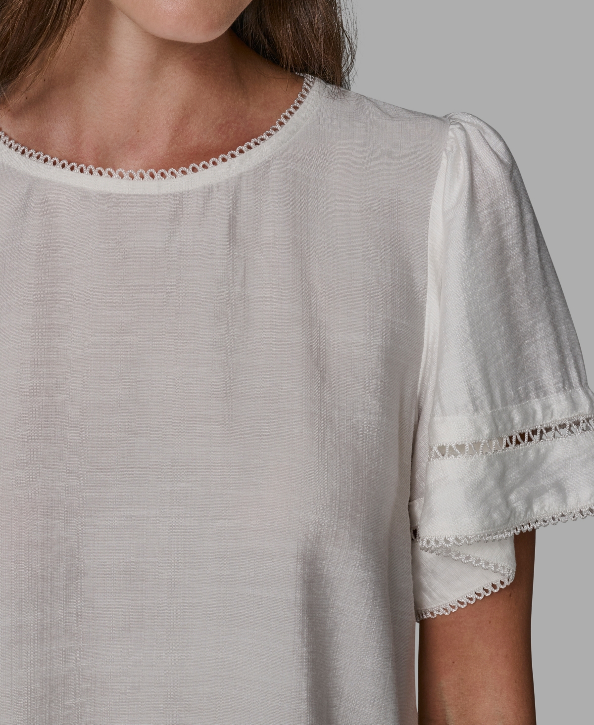 Karl Lagerfeld Paris Women's Solid Trim Detail Woven Top