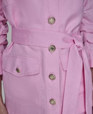 Women's Collared Linen-Blend Belted Jacket