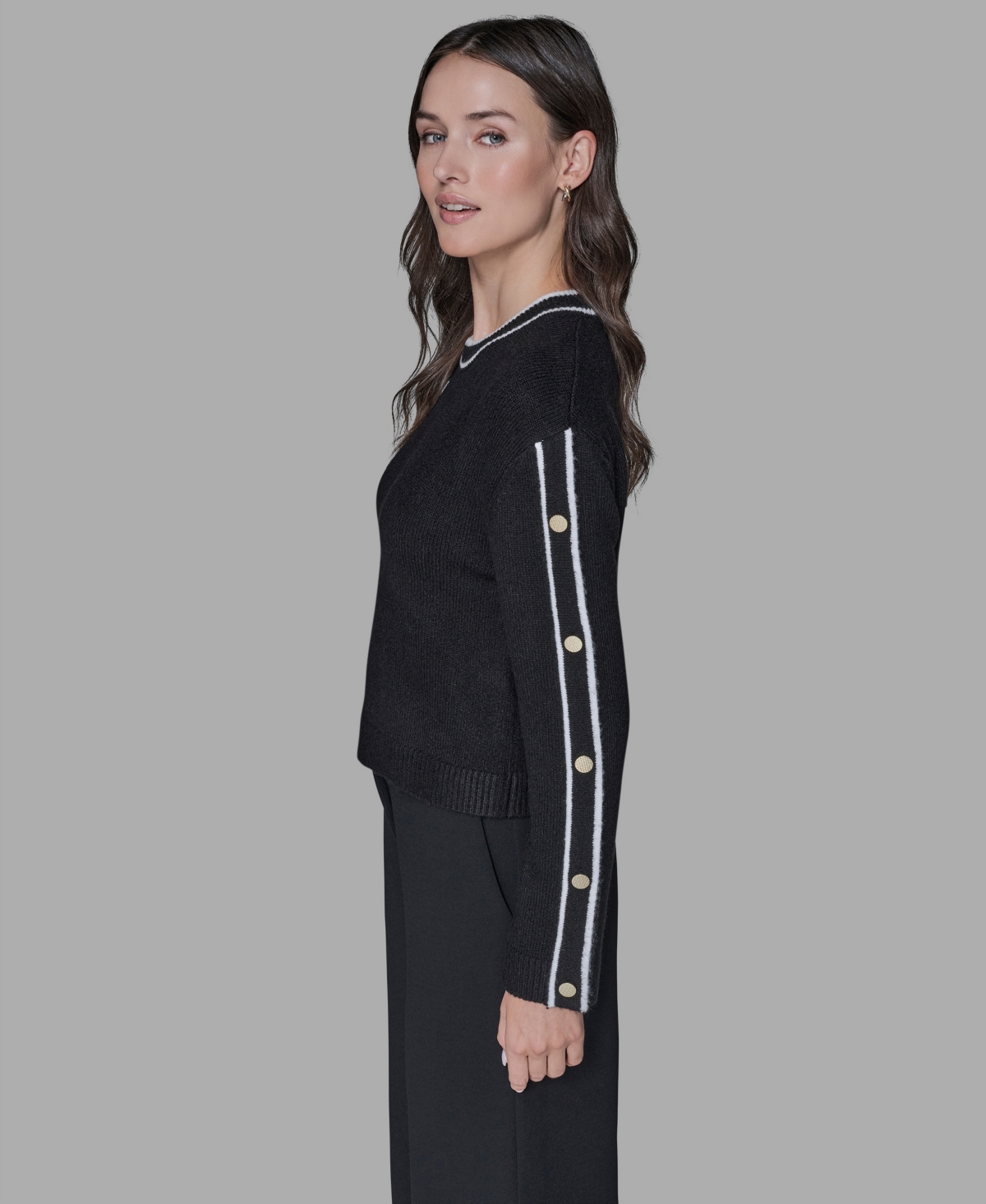 Karl Lagerfeld Women's Contrast Trim Pull-on Sweater In Black