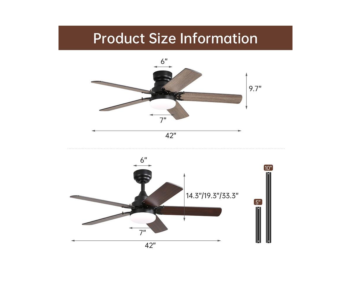 42-inch Modern Minimalist 5-Blade Ceiling Fans with Led Lights and Remote Control