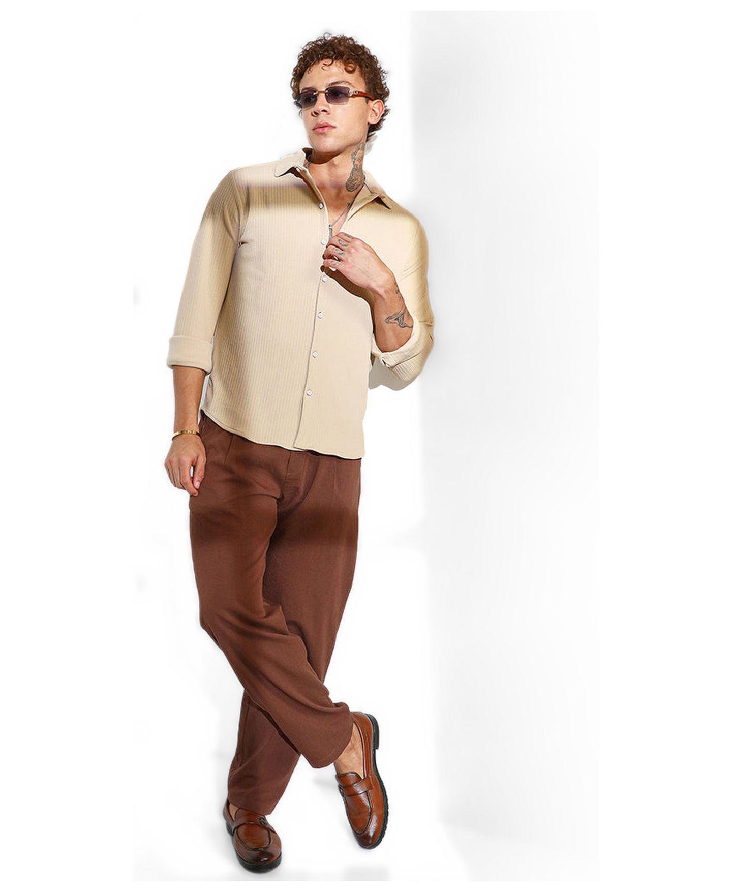 Мужская рубашка Cahoot Campus Sutra Butter Yellow Stripe-Creased, цвет: Жёлтый — фото 3