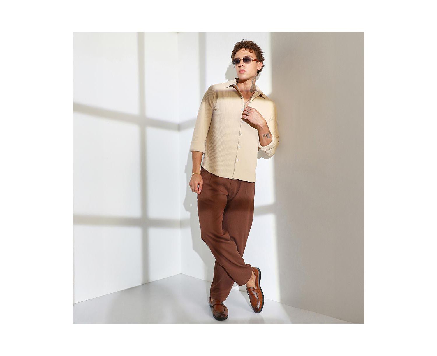 Men's Butter Yellow Stripe-Creased Shirt