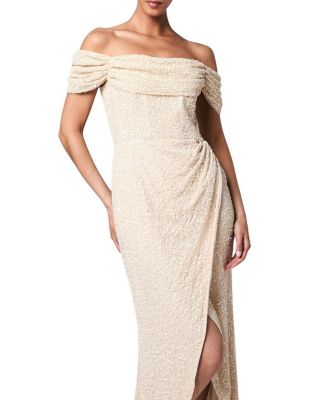 Women's Sequin Bardot Maxi Bridesmaid Dress