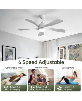 52-inch Minimalist White 5-Blade Flush Mount with Remote Control and Led Light