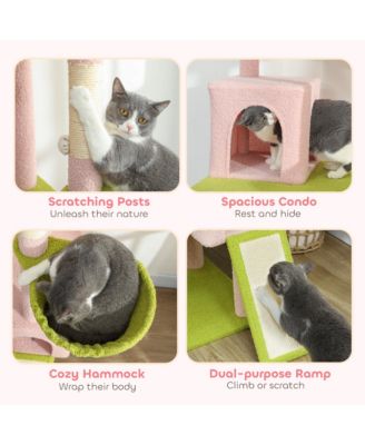 74" Flower Cat Tree, Large Cat Tower with Scratching Post & Board