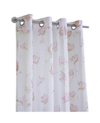 Magnolia Light Filtering Pink Watercolor Floral Print Grommet Curtain Panel 52" x 108" White Pink