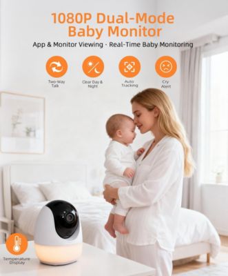 1080P Dual-Mode Baby Monitor with Two-Way Talk, Auto Tracking, Night Vision & Cry Alert