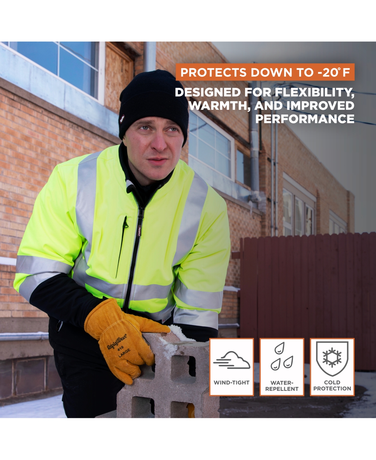 RefrigiWear Men's HiVis Insulated Softshell Jacket - High-Visibility, Warm Work Coat, Water-Repellent, Windproof, Reflective Safety Gear