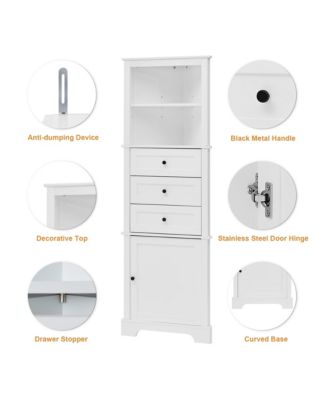   Triangle Tall Cabinet with 3 Drawers and Adjustable Shelves for Bathroom, Kitchen or Living Room, MDF Board with Painted Finish