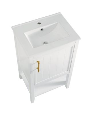 20" Bathroom Vanity with Sink, Bathroom Cabinet with Soft Closing Door, Storage Rack and Open Shelf, White