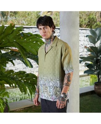Men's Pistachio Green Faces-Ombre Oversized Shirt