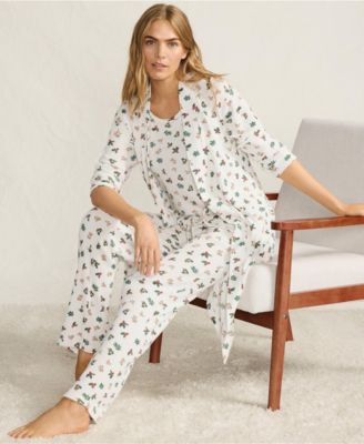 Women's Brushed Cozy Waffle Jersey 3 Piece Pajama Set - Tank Top Pant and Robe