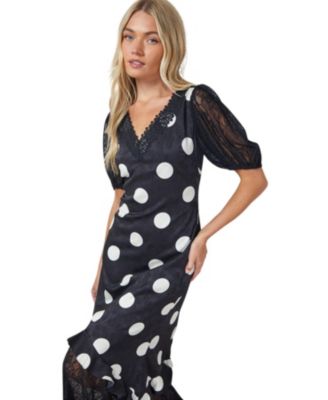 Women's Frill Detail Puff Sleeve Midi Dress