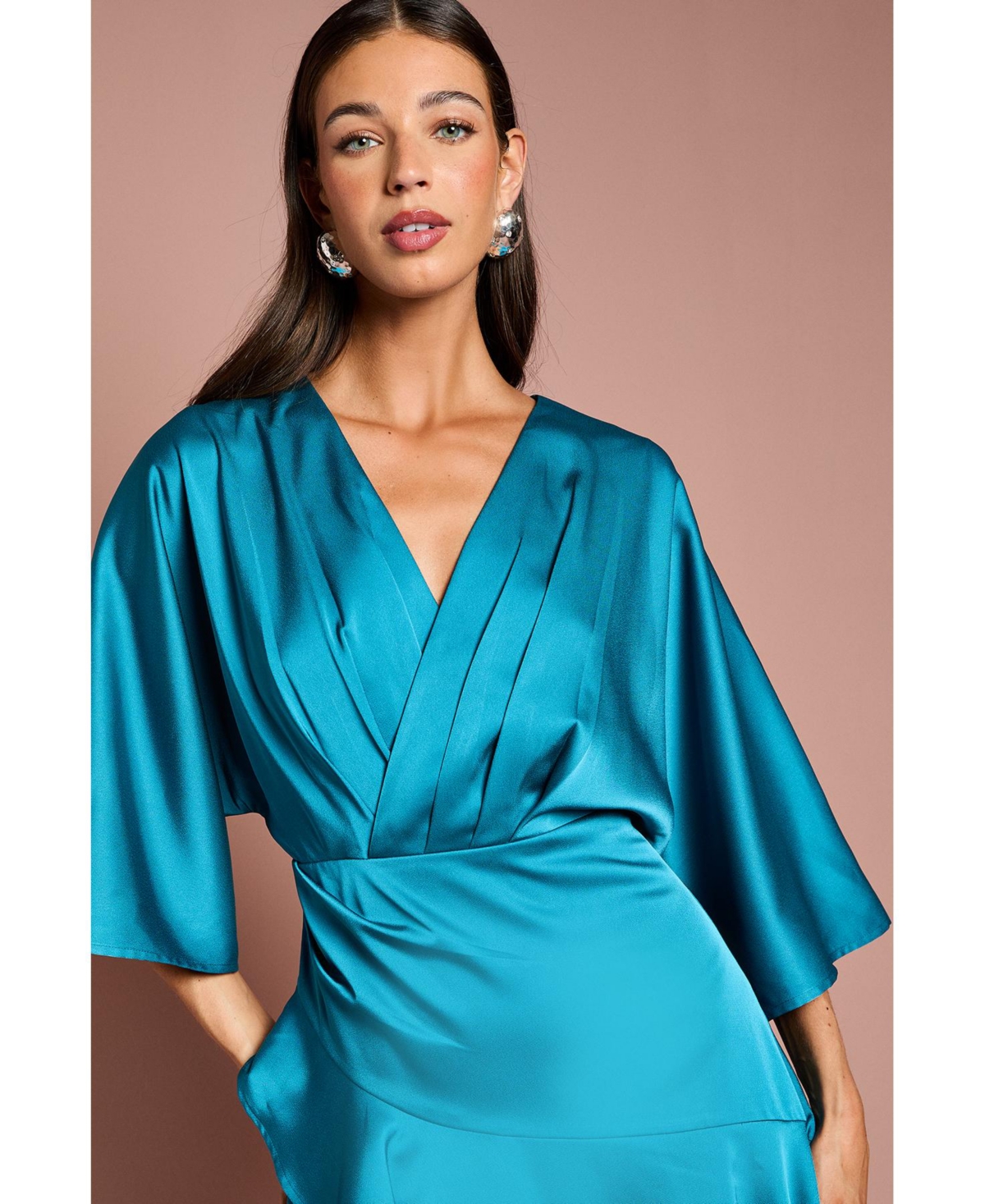 Coast Women's Satin Back Crepe Ruffle Wrap Midi Dress