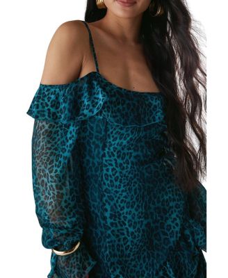 Women's Ruffle Cold Shoulder Midi Dress