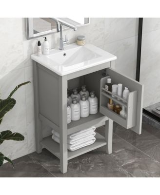 20" Bathroom Vanity with Sink, Bathroom Cabinet with Soft Closing Door, Storage Rack and Open Shelf, White