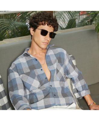 Men's Icy Blue & Ash Grey Checkered Utility Shacket