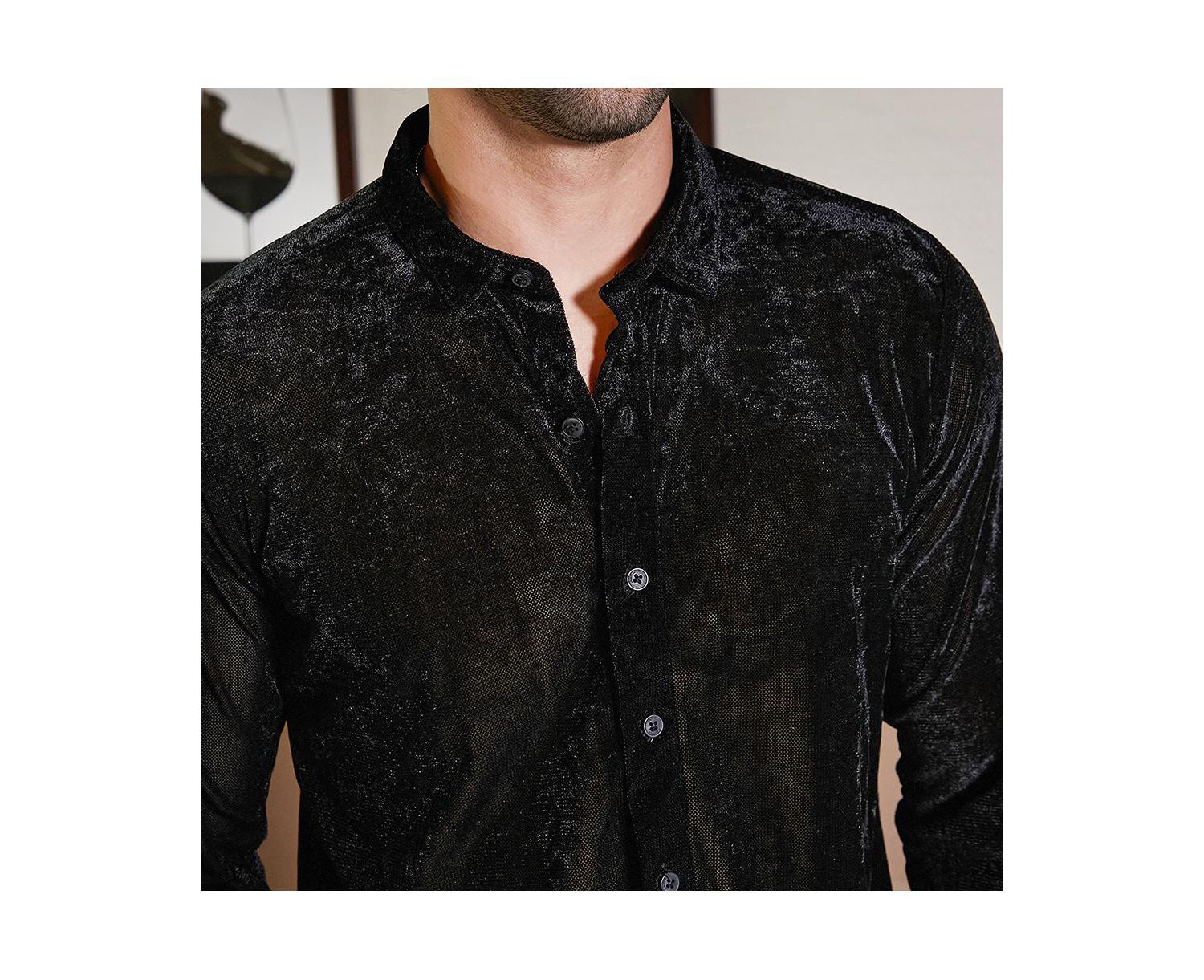 Men's Onyx Black Solid Velvet Shirt